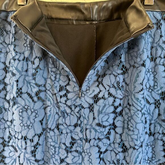 Brixon Ivy Blue Black Lace Overlay PU Trim Lined Rayon Blend Pencil Skirt Medium - Picture 10 of 12